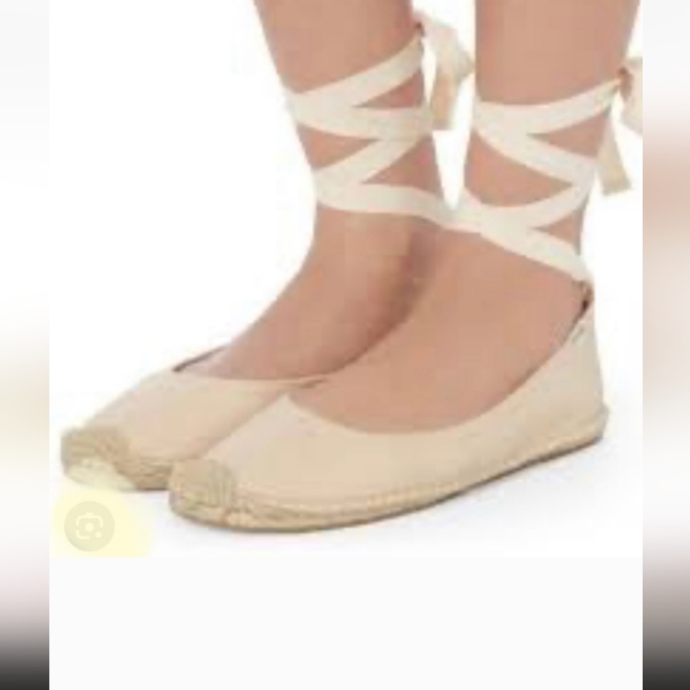 New J Jill Tan Nubuck Ballerina Leather Suede Lace Up Size 9 Espadrilles